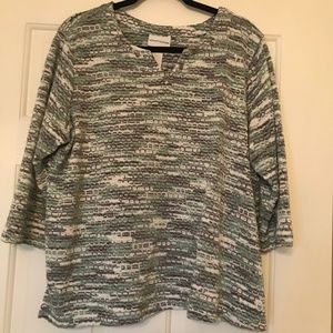 Christopher & Banks Sweater XL Green, cream & tan